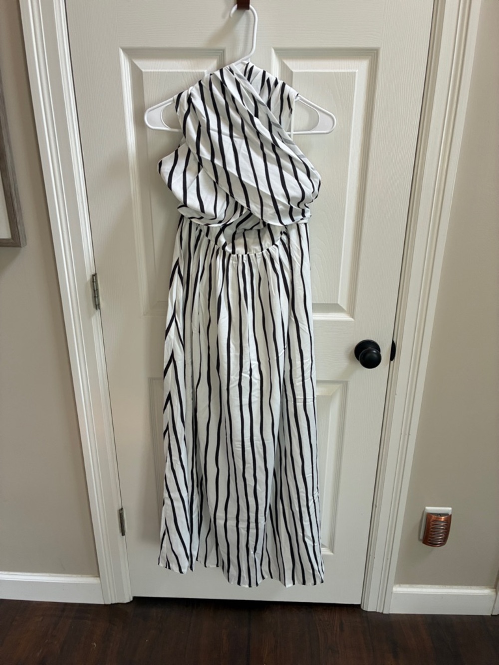 White and Black Stripe Halter Maxi Dress- medium- great for summer